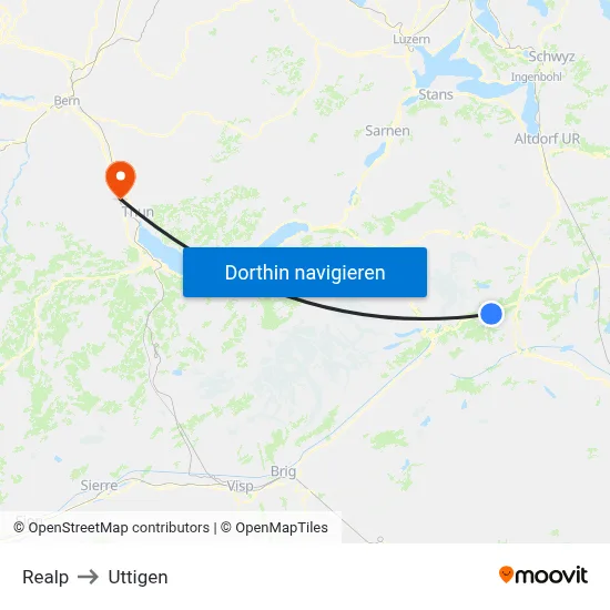 Realp to Uttigen map
