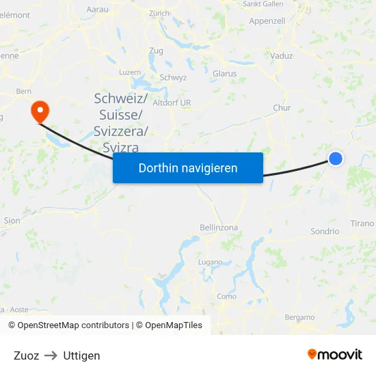 Zuoz to Uttigen map