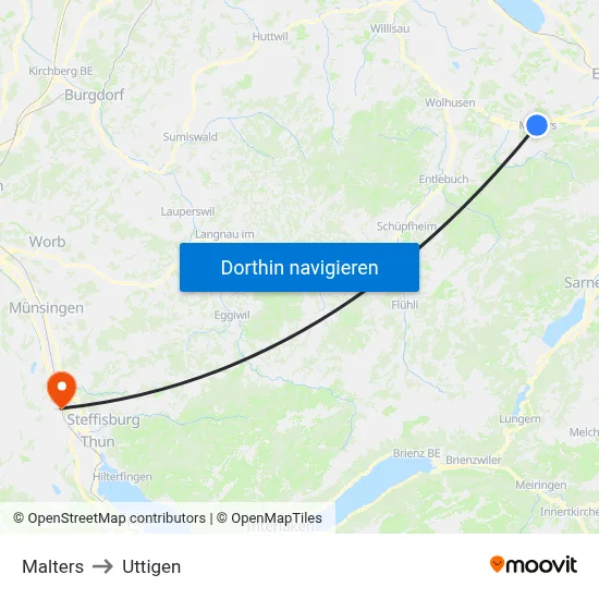 Malters to Uttigen map