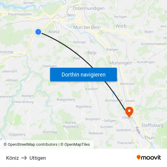 Köniz to Uttigen map