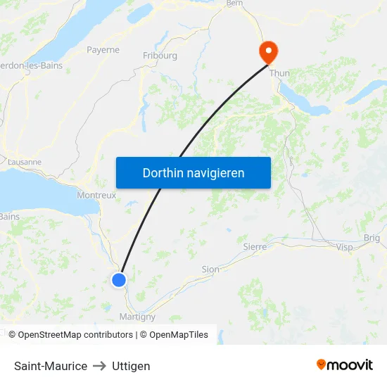 Saint-Maurice to Uttigen map