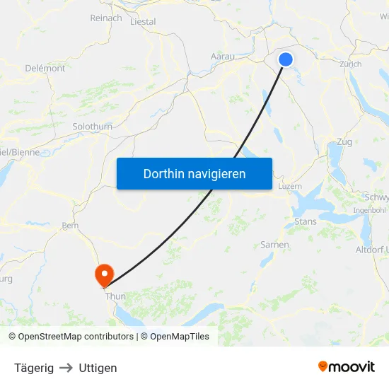 Tägerig to Uttigen map