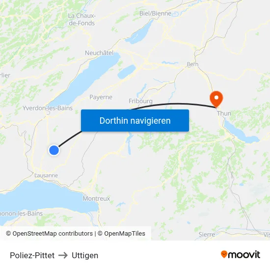 Poliez-Pittet to Uttigen map
