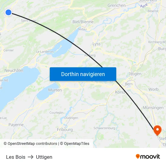 Les Bois to Uttigen map