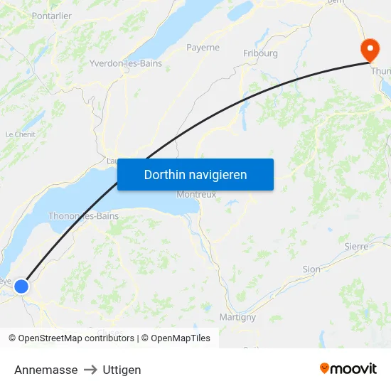 Annemasse to Uttigen map