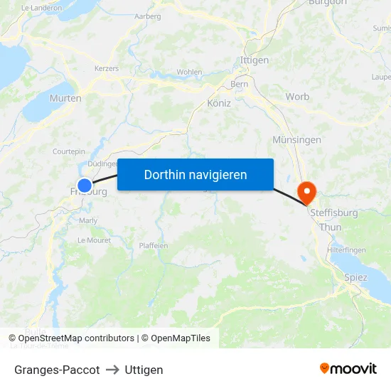 Granges-Paccot to Uttigen map