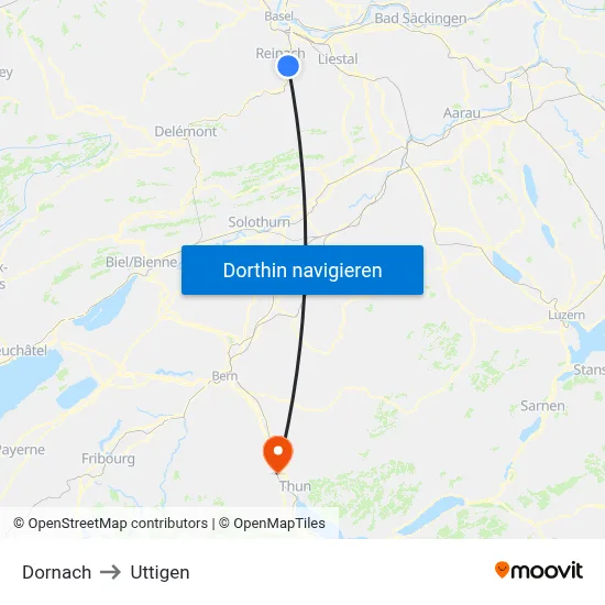 Dornach to Uttigen map