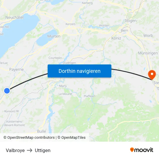 Valbroye to Uttigen map