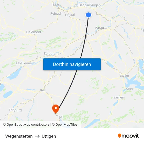 Wegenstetten to Uttigen map