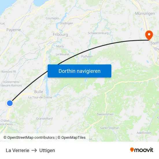 La Verrerie to Uttigen map