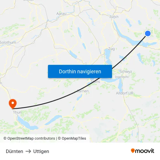 Dürnten to Uttigen map