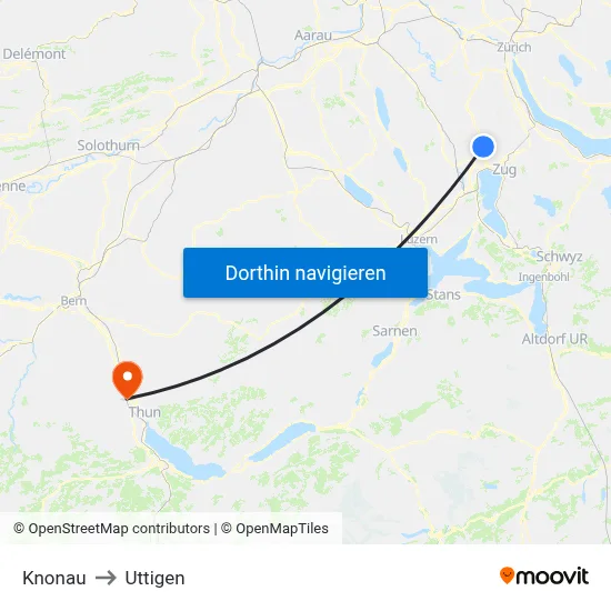 Knonau to Uttigen map