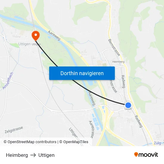 Heimberg to Uttigen map