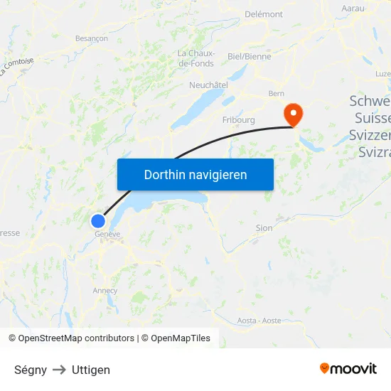 Ségny to Uttigen map