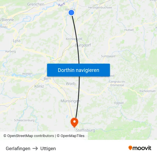 Gerlafingen to Uttigen map