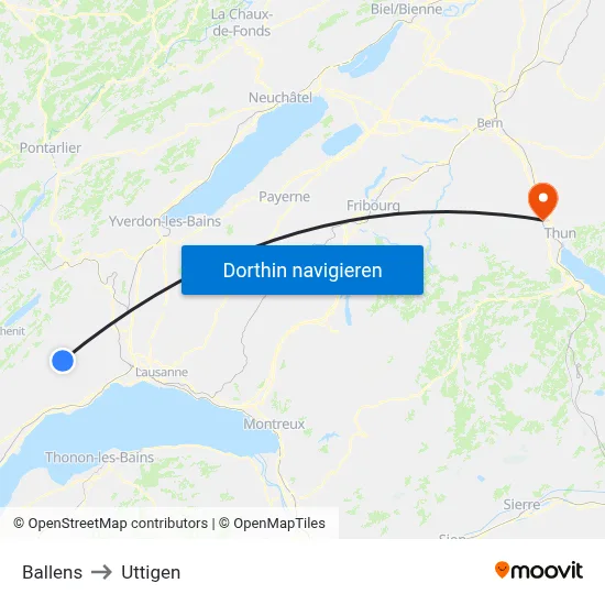 Ballens to Uttigen map