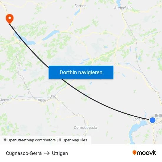 Cugnasco-Gerra to Uttigen map