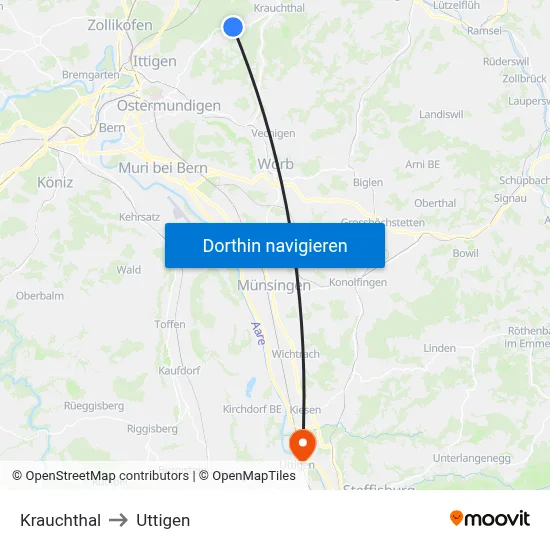 Krauchthal to Uttigen map