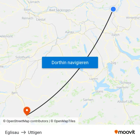 Eglisau to Uttigen map