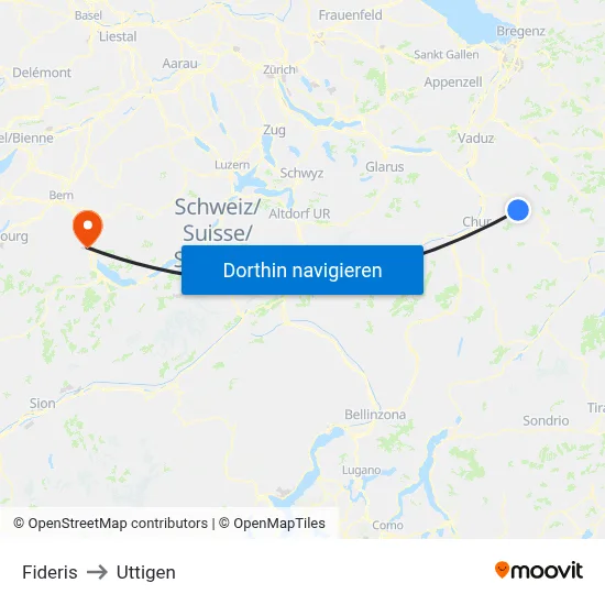 Fideris to Uttigen map