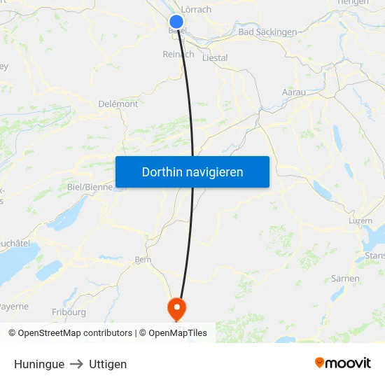 Huningue to Uttigen map