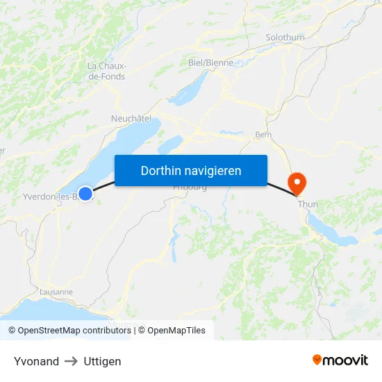 Yvonand to Uttigen map