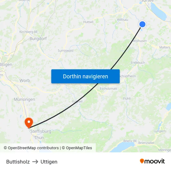 Buttisholz to Uttigen map