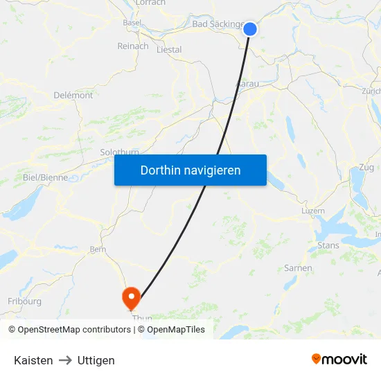 Kaisten to Uttigen map