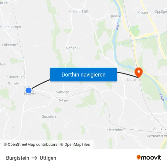 Burgistein to Uttigen map