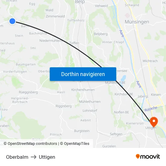 Oberbalm to Uttigen map