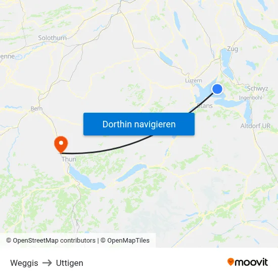 Weggis to Uttigen map