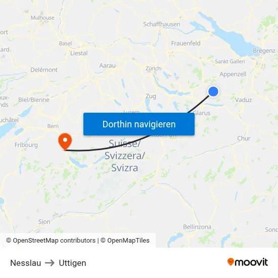 Nesslau to Uttigen map