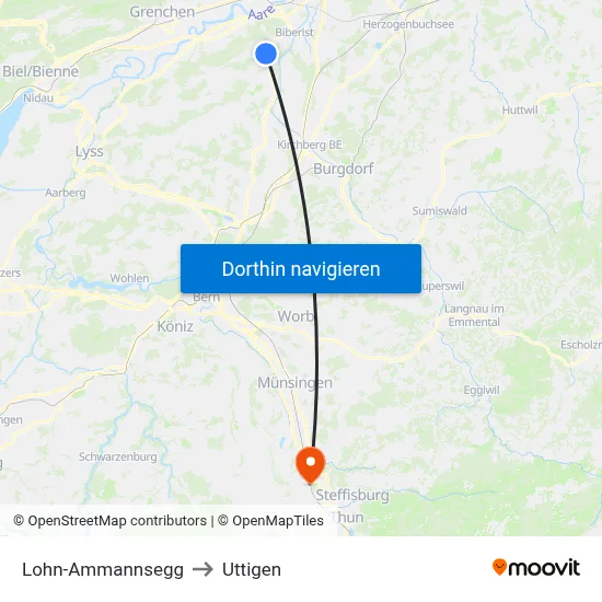 Lohn-Ammannsegg to Uttigen map