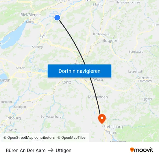 Büren An Der Aare to Uttigen map