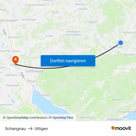 Schangnau to Uttigen map