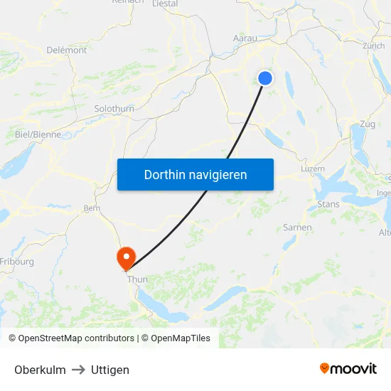 Oberkulm to Uttigen map