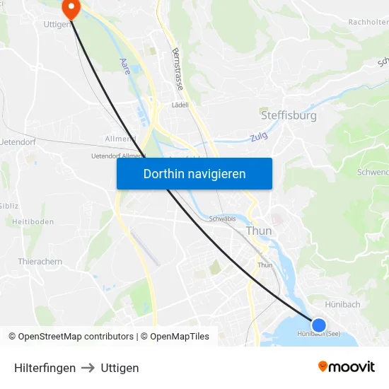 Hilterfingen to Uttigen map