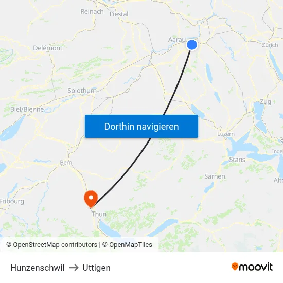 Hunzenschwil to Uttigen map