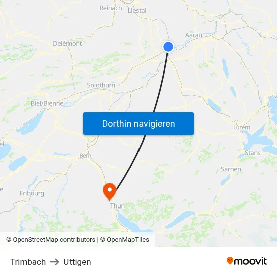 Trimbach to Uttigen map