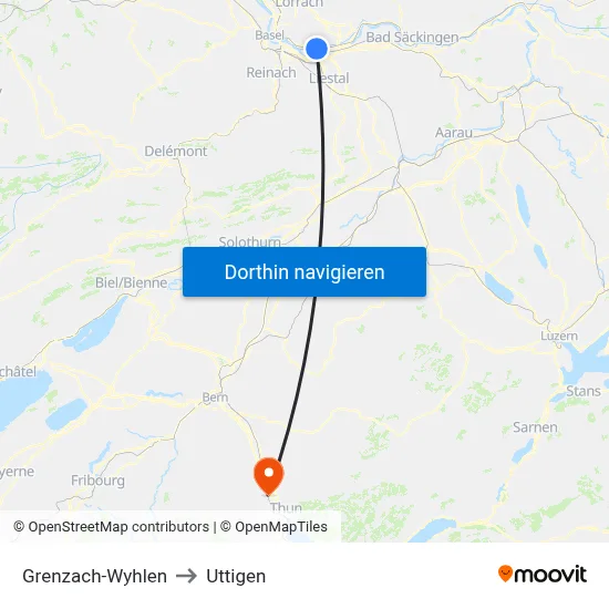 Grenzach-Wyhlen to Uttigen map