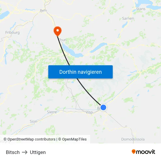 Bitsch to Uttigen map