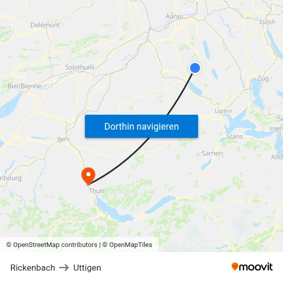 Rickenbach to Uttigen map