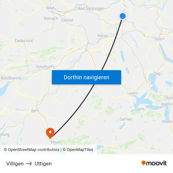 Villigen to Uttigen map