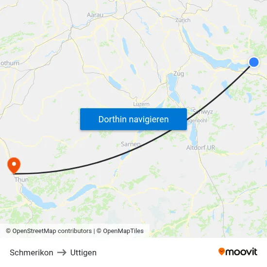 Schmerikon to Uttigen map