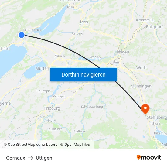 Cornaux to Uttigen map
