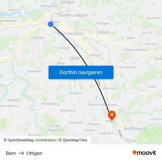 Bern to Uttigen map
