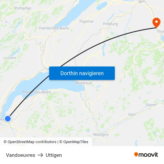 Vandoeuvres to Uttigen map