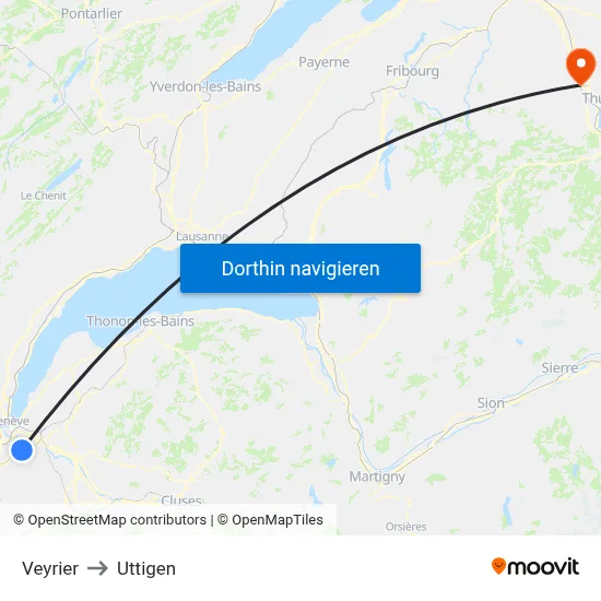 Veyrier to Uttigen map
