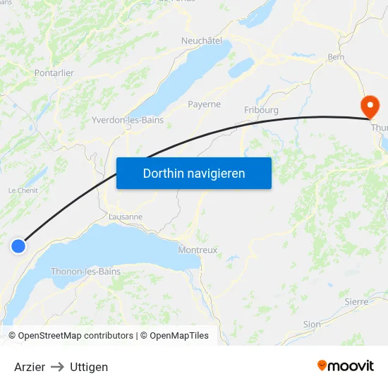Arzier to Uttigen map