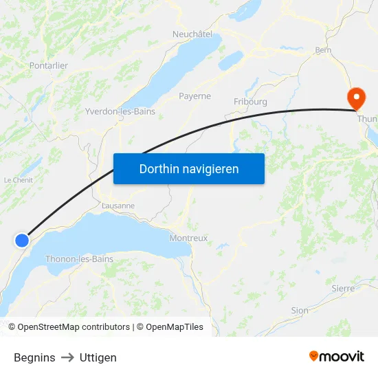Begnins to Uttigen map
